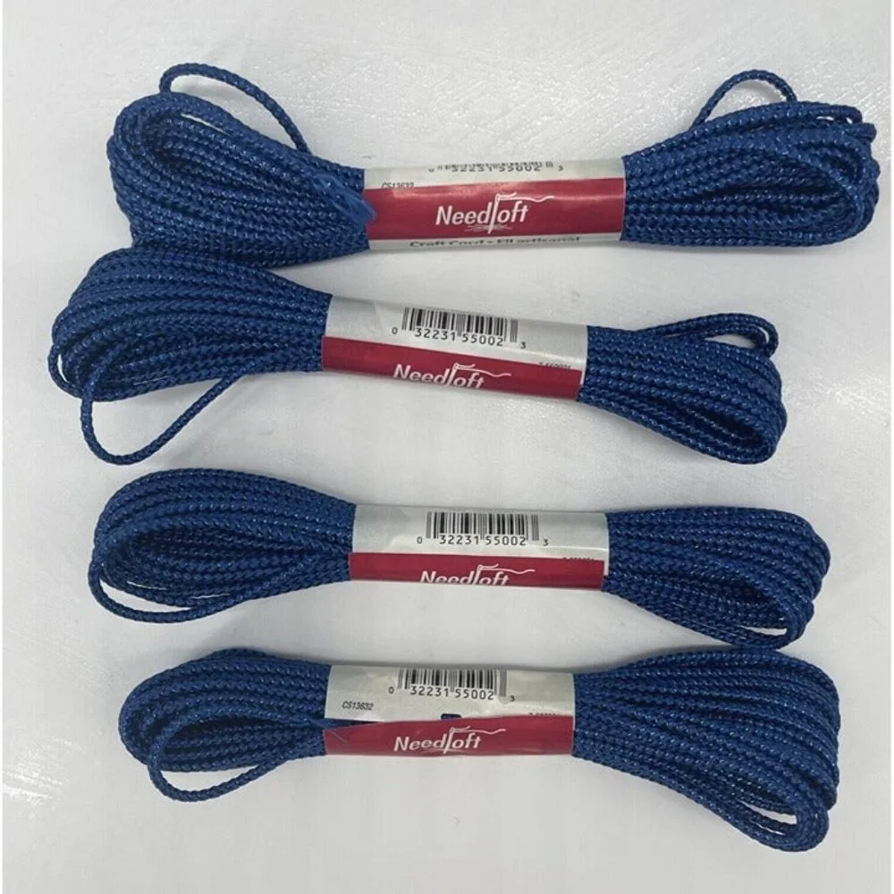 Lot of 4 Needloft Craft Cord 10 Yards Each Nylon Blend Metallic Blue 55002 NEW